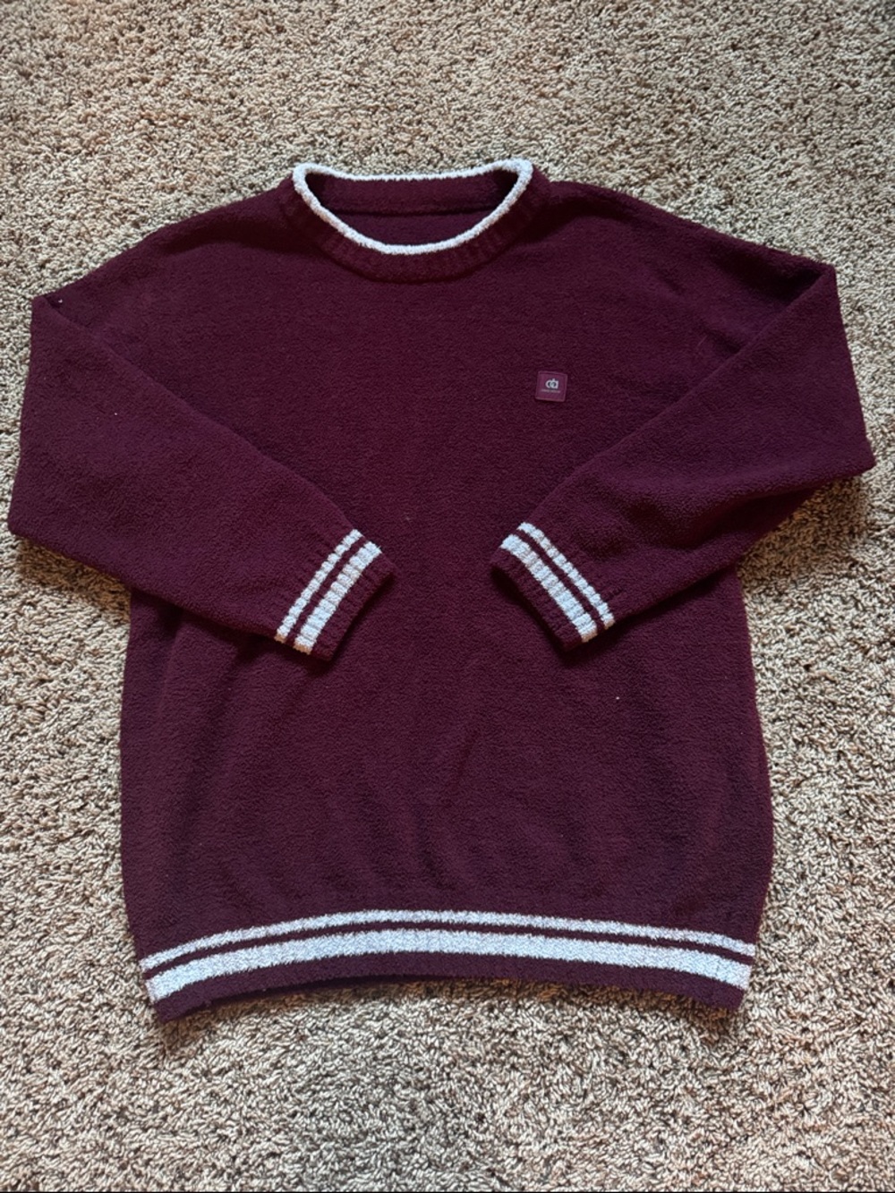 Men's Burgundy Crewneck Sweater with White Contrast Trim